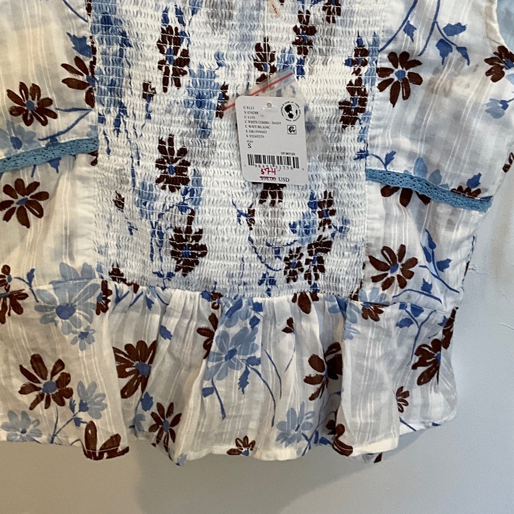 FP Movement by Free People Floral White and Blue Blouse - Picture 10 of 10
